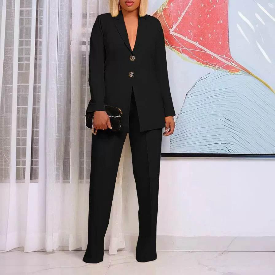 Solid Color Suit Collar Button Two-piece Set Suit - Magellan Fashion Shop