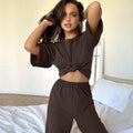 Women's Knitted Half Sleeve Shirt Trousers Pajamas - Magellan Fashion Shop