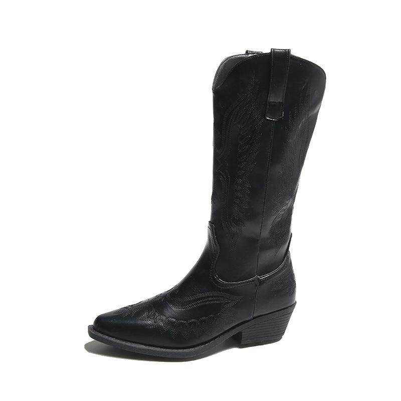 Fashion Embroidery Western Cowboy Boot Women Pointed Mid-calf - Magellan Fashion Shop