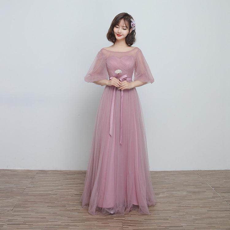 Bridesmaid Dress Long Cameo Brown Mesh Comfortable Thin Satin Bridesmaid Host Dinner Dress - Magellan Fashion Shop