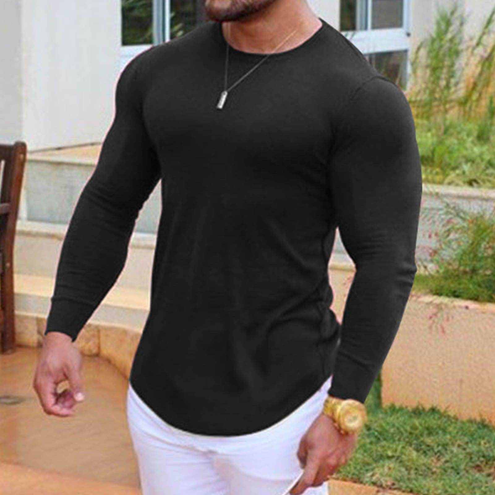 Men's black tight top long sleeve sports shirt for fitness and running in XXL size