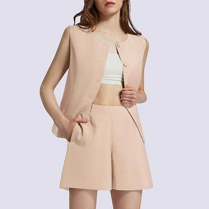 Sleeveless 2-Piece Work Suit – Round Neck Top & High-Waist Trousers - Magellan Fashion Shop