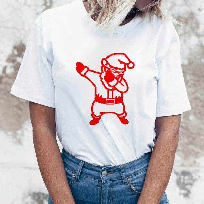 Rock Santa Claus Print Spoof European And American T-shirt - Magellan Fashion Shop