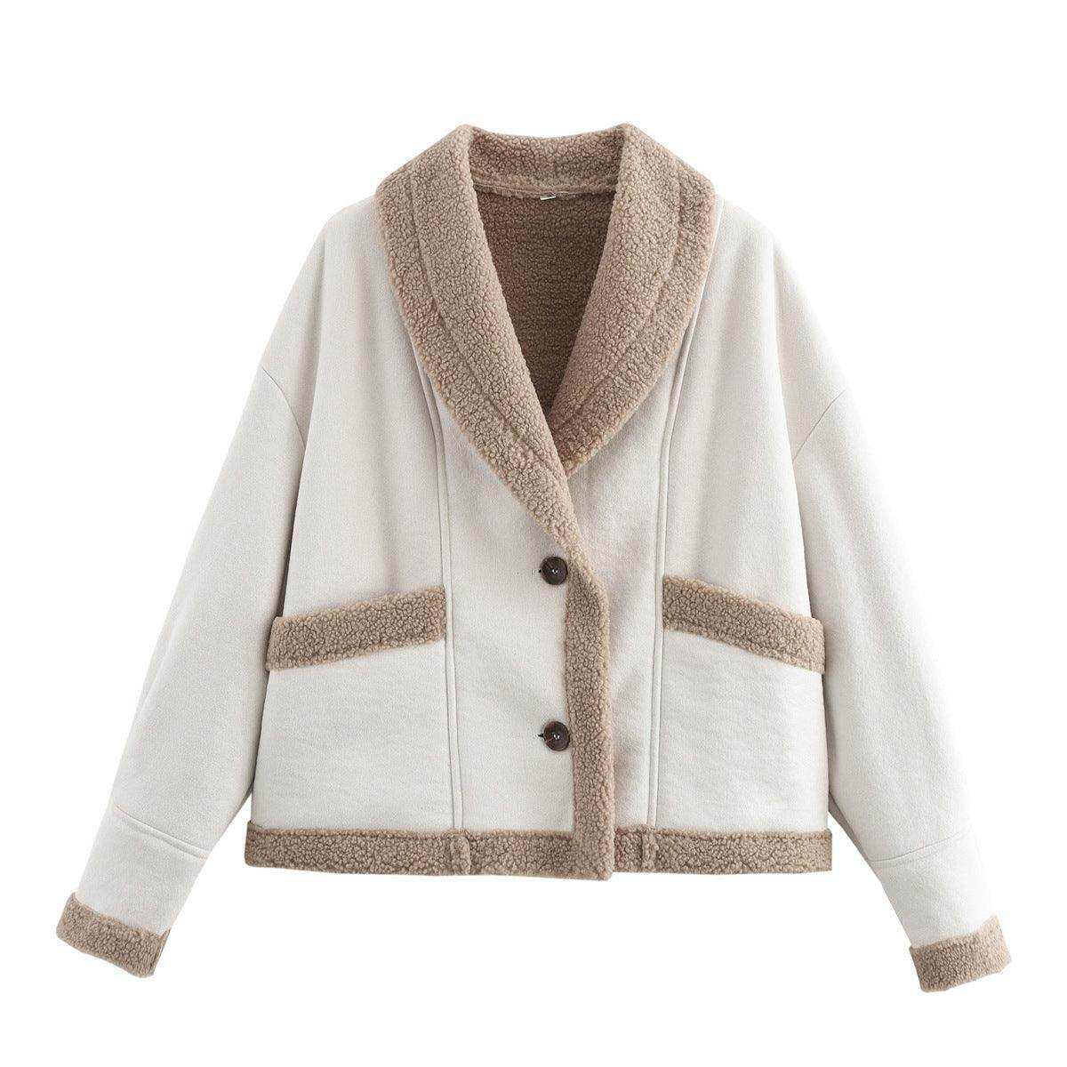 Lapel Woolen Coat With Pockets Winter Fashion Loose Suede Short Top Women's Clothing - Magellan Fashion Shop