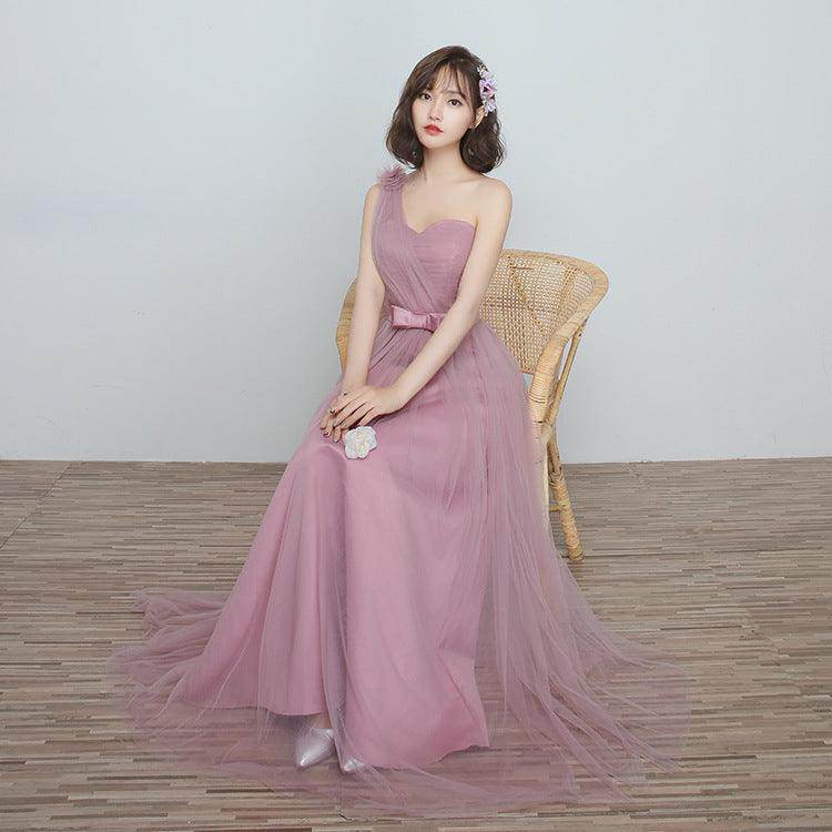 Bridesmaid Dress Long Cameo Brown Mesh Comfortable Thin Satin Bridesmaid Host Dinner Dress - Magellan Fashion Shop