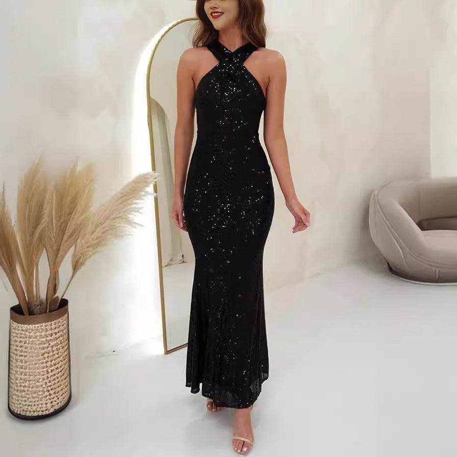 Fashionable Multicolor Halter Sleeveless Sequins Sequin Dress - Magellan Fashion Shop