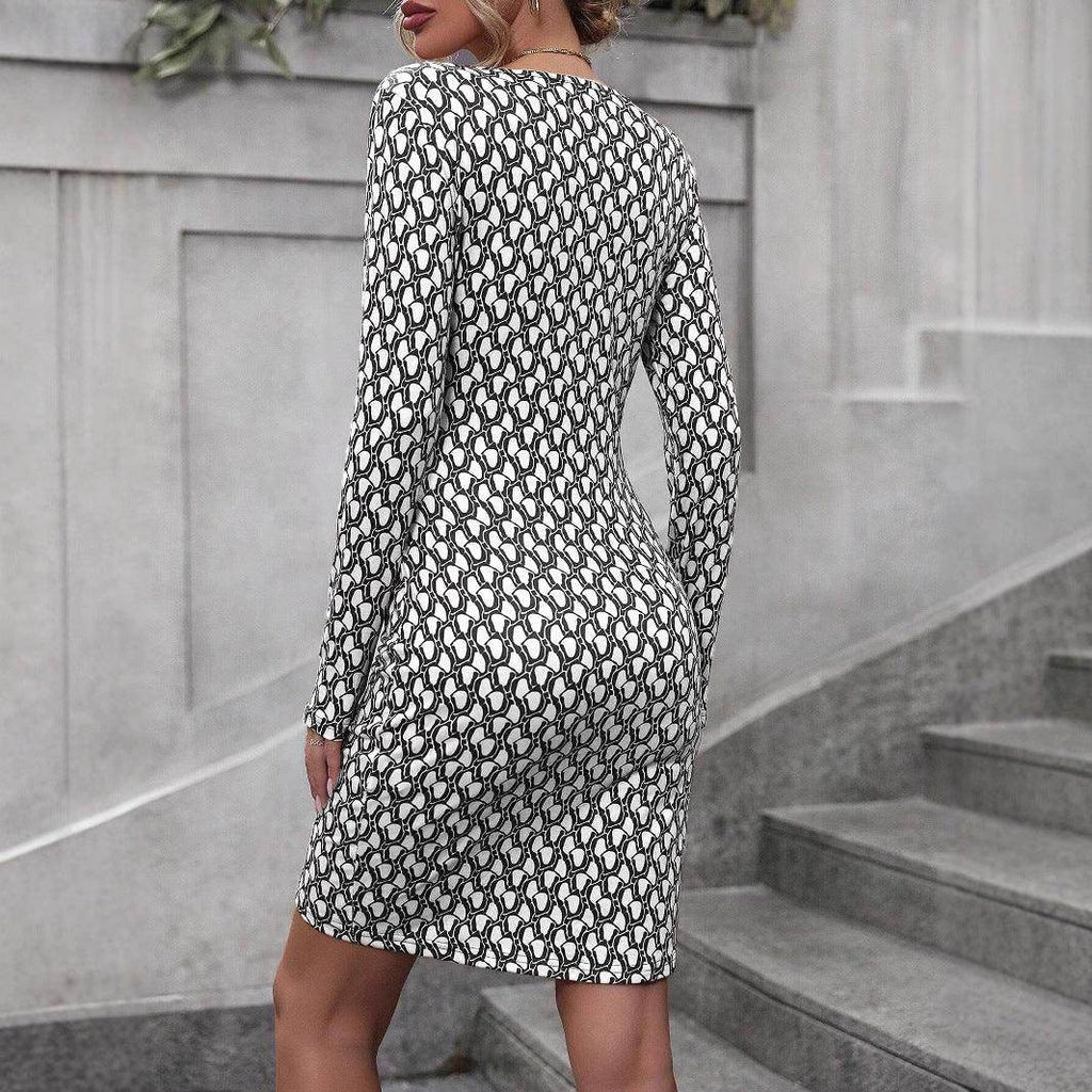 Hip-wrapped V-neck Long-sleeve Dress Women - Magellan Fashion Shop