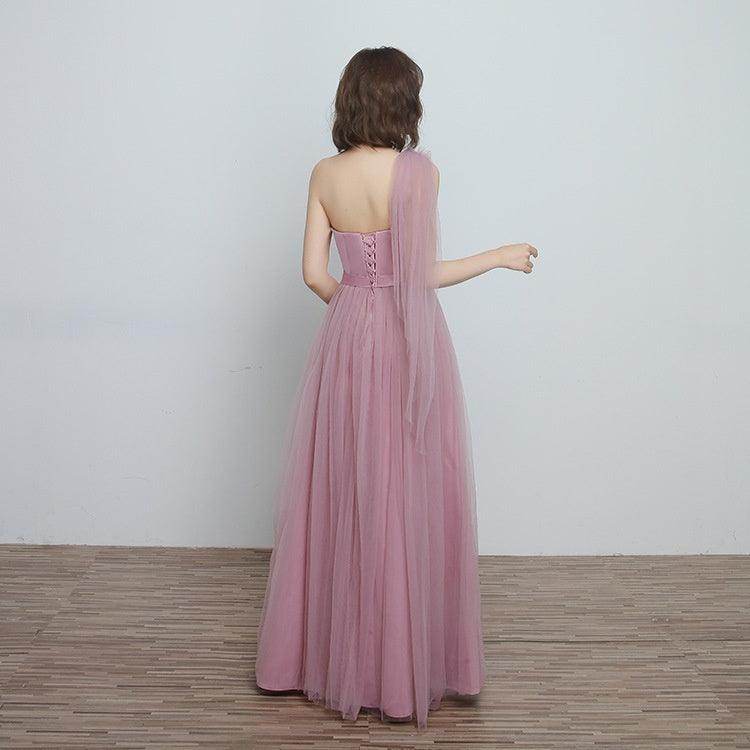 Bridesmaid Dress Long Cameo Brown Mesh Comfortable Thin Satin Bridesmaid Host Dinner Dress - Magellan Fashion Shop