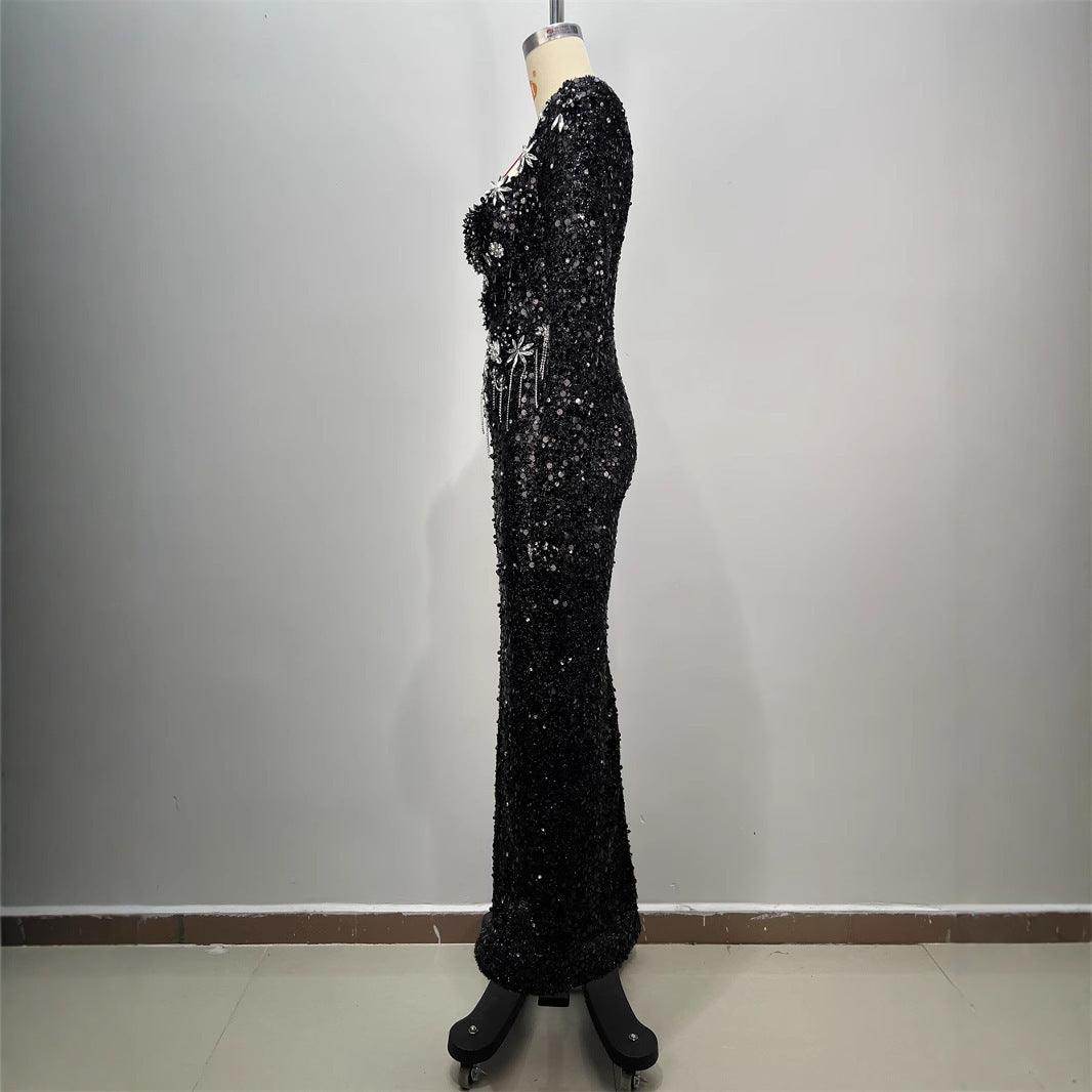 Women's Fashionable Sequins Long Sheath Dress - Magellan Fashion Shop