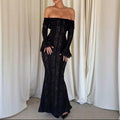 Off-shoulder Collar Dress Off-the-shoulder Flared Sleeves - Magellan Fashion Shop