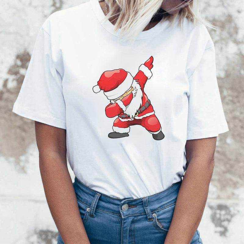 Rock Santa Claus Print Spoof European And American T-shirt - Magellan Fashion Shop
