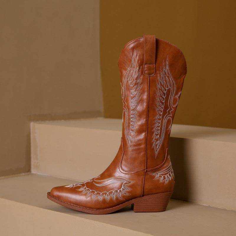 Fashion Embroidery Western Cowboy Boot Women Pointed Mid-calf - Magellan Fashion Shop