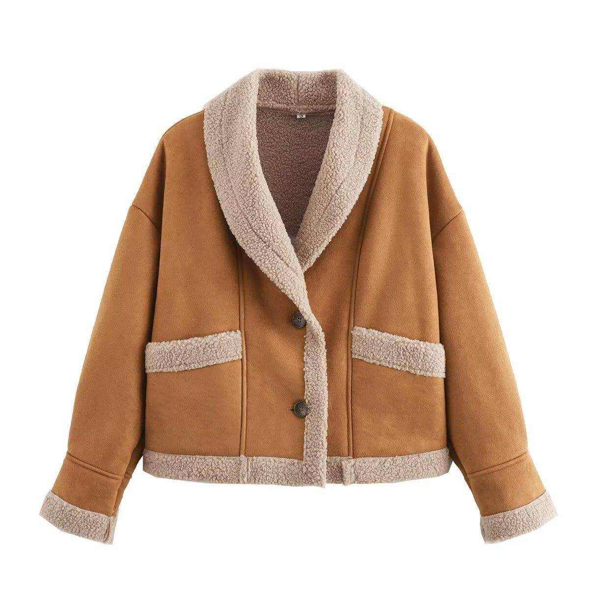 Lapel Woolen Coat With Pockets Winter Fashion Loose Suede Short Top Women's Clothing - Magellan Fashion Shop