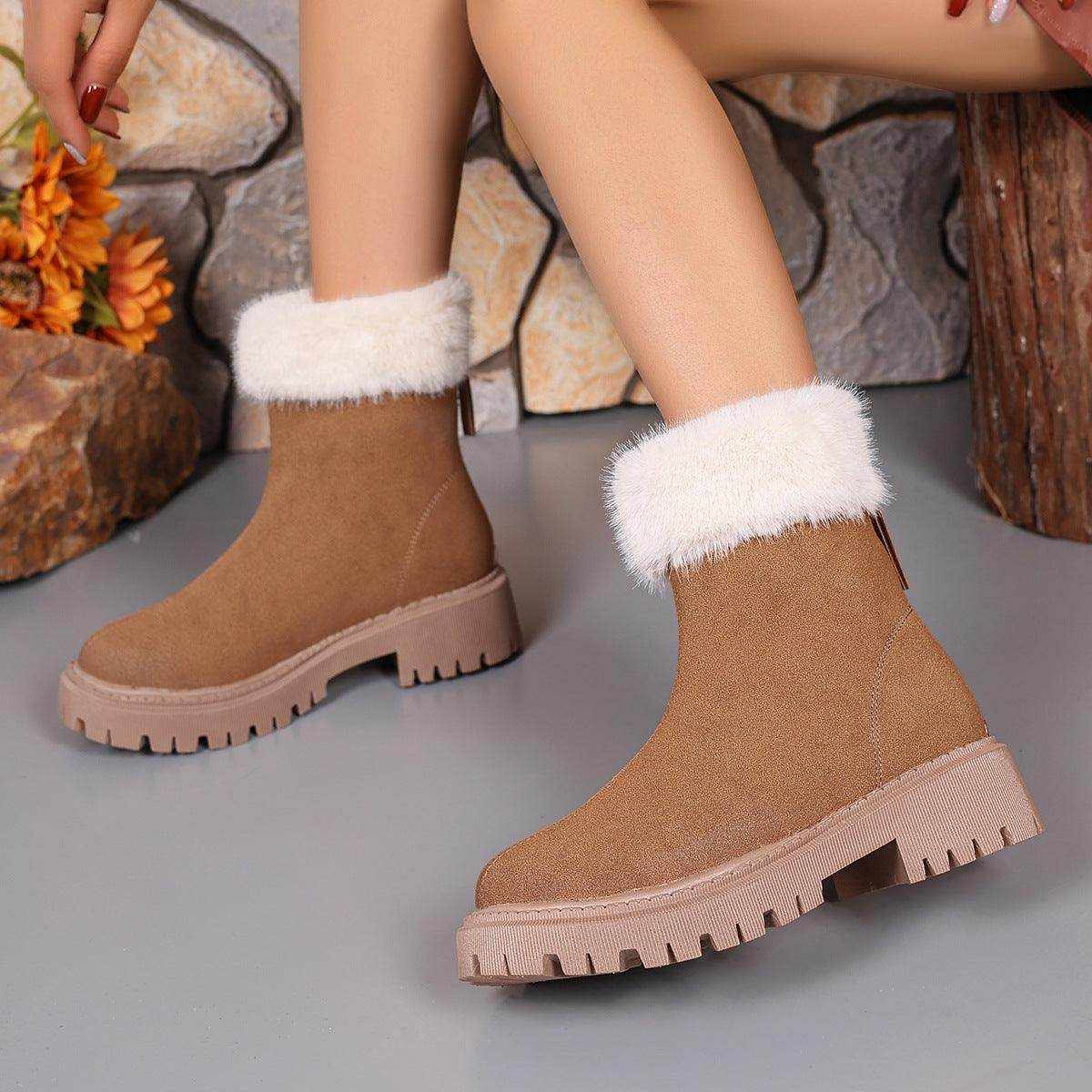 Square-heeled Snow Boots Winter Plus Velvet Platform Plush Shoes Fashion Warm Non-slip Mid-calf Boot For Women - Magellan Fashion Shop