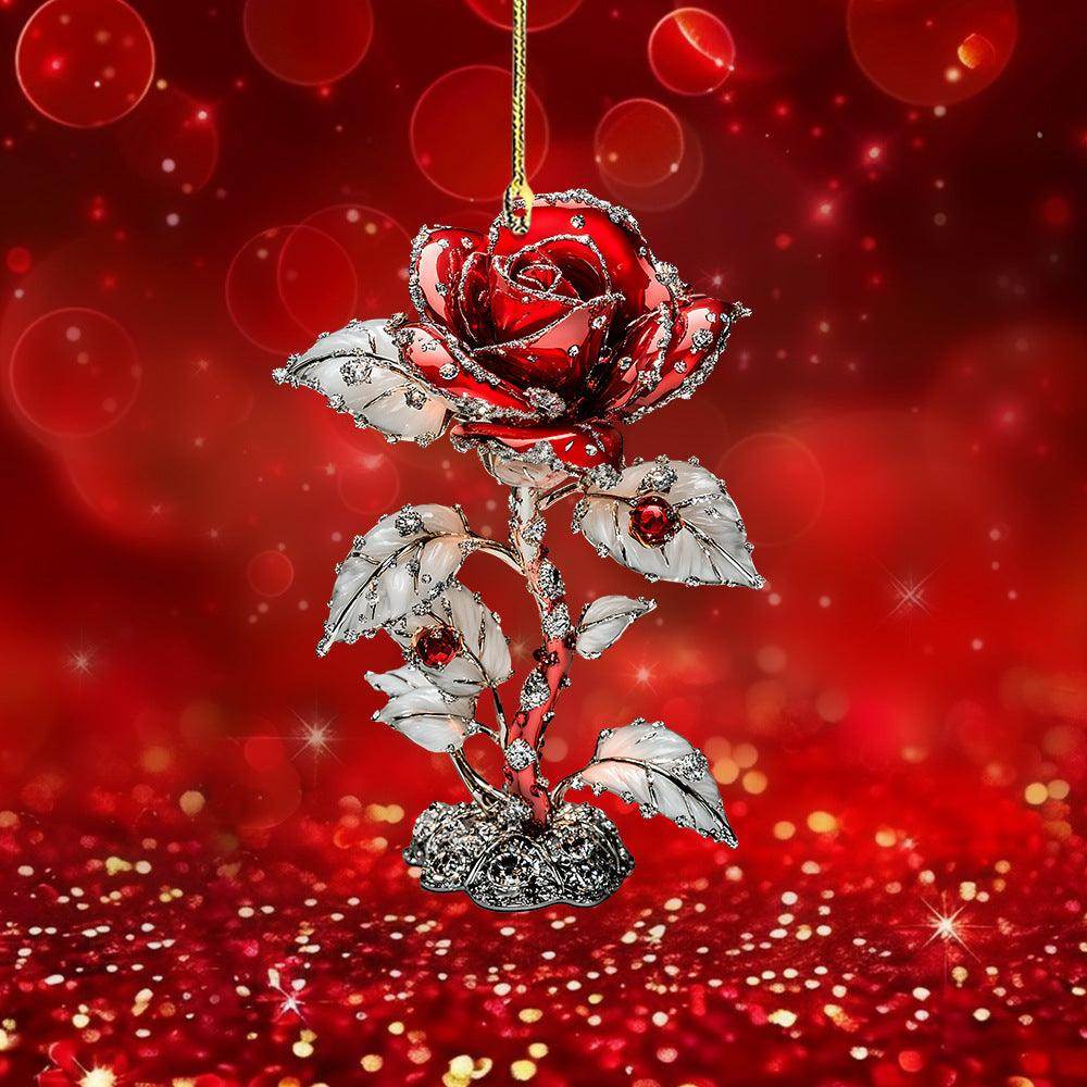 Valentine's Day Red Rose 2D Pendant Car Interior Design Acrylic Pendant - Magellan Fashion Shop
