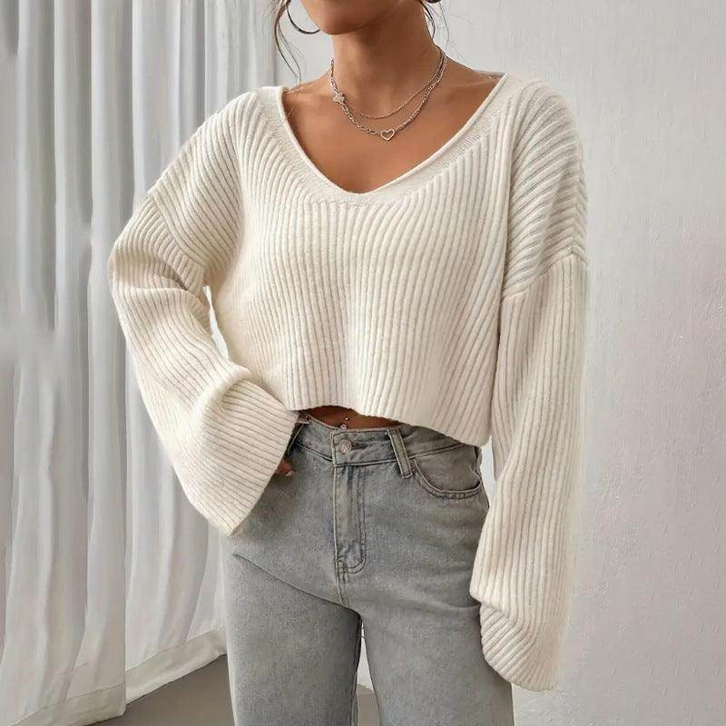 Women's Sweater Short Midriff-baring Loose Drop-shoulder - Magellan Fashion Shop