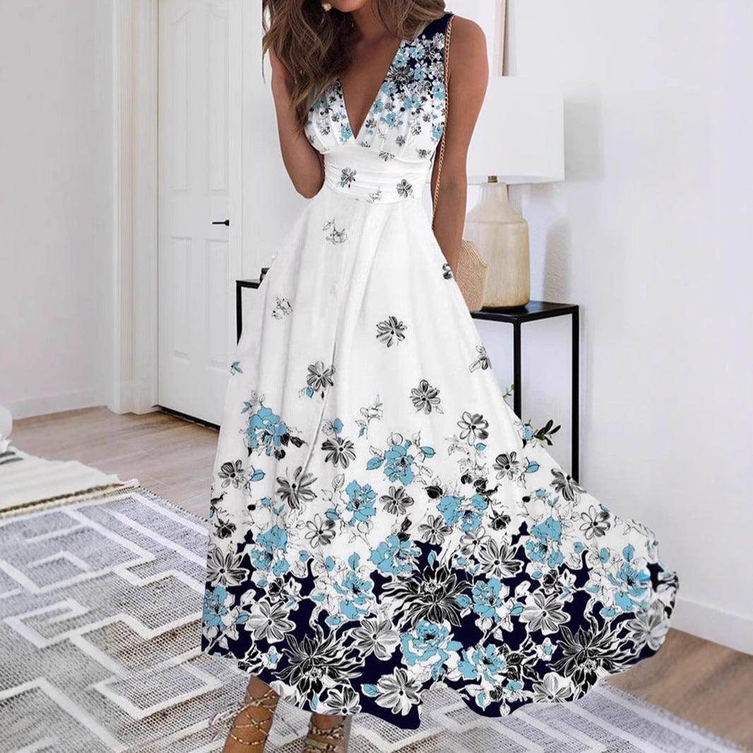 Women's Sleeveless Dress Exquisite Floral Print - Magellan Fashion Shop