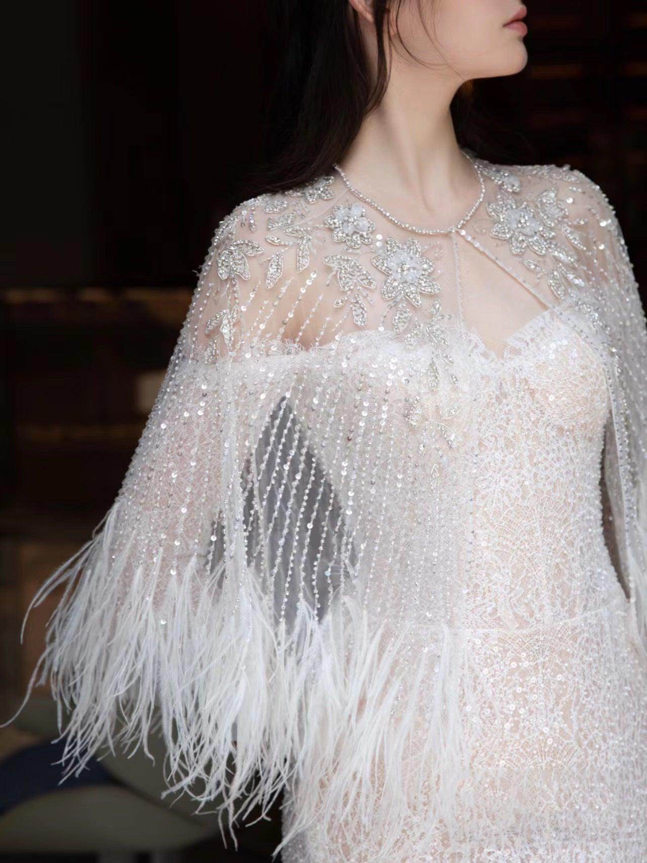 Annual Meeting Mermaid Heavy Industry Feather Dress - Magellan Fashion Shop