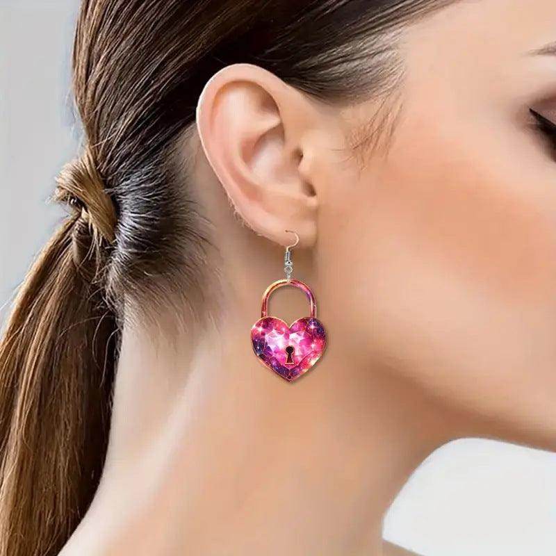 Romantic Key Heart Lock Acrylic Types A And B Earrings - Magellan Fashion Shop