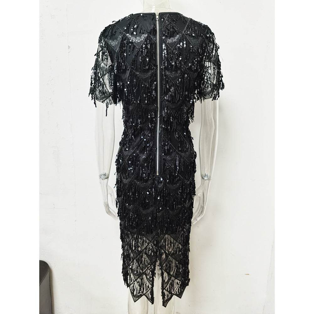 Temperament Fringed Sequin Dress Gown - Magellan Fashion Shop