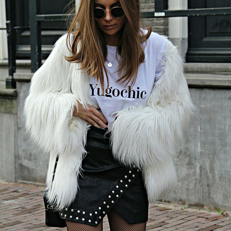 Women's Short Long Sleeve Plus Size Fur Coat