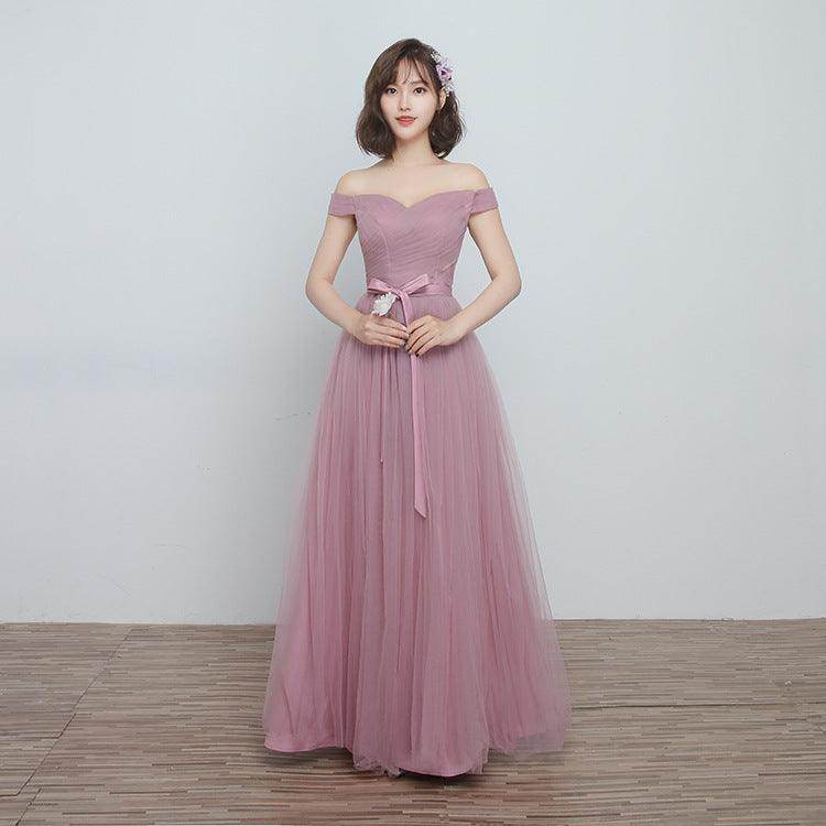 Bridesmaid Dress Long Cameo Brown Mesh Comfortable Thin Satin Bridesmaid Host Dinner Dress - Magellan Fashion Shop