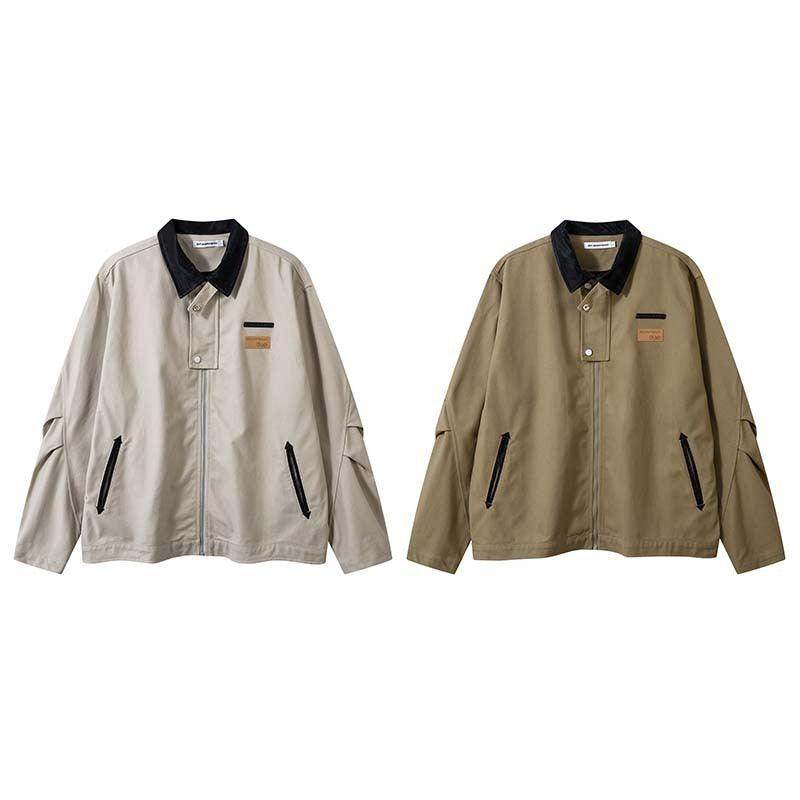 Vintage Crumpled Letters Polo Collar Jacket Men's Clothing Baggy Coat - Magellan Fashion Shop