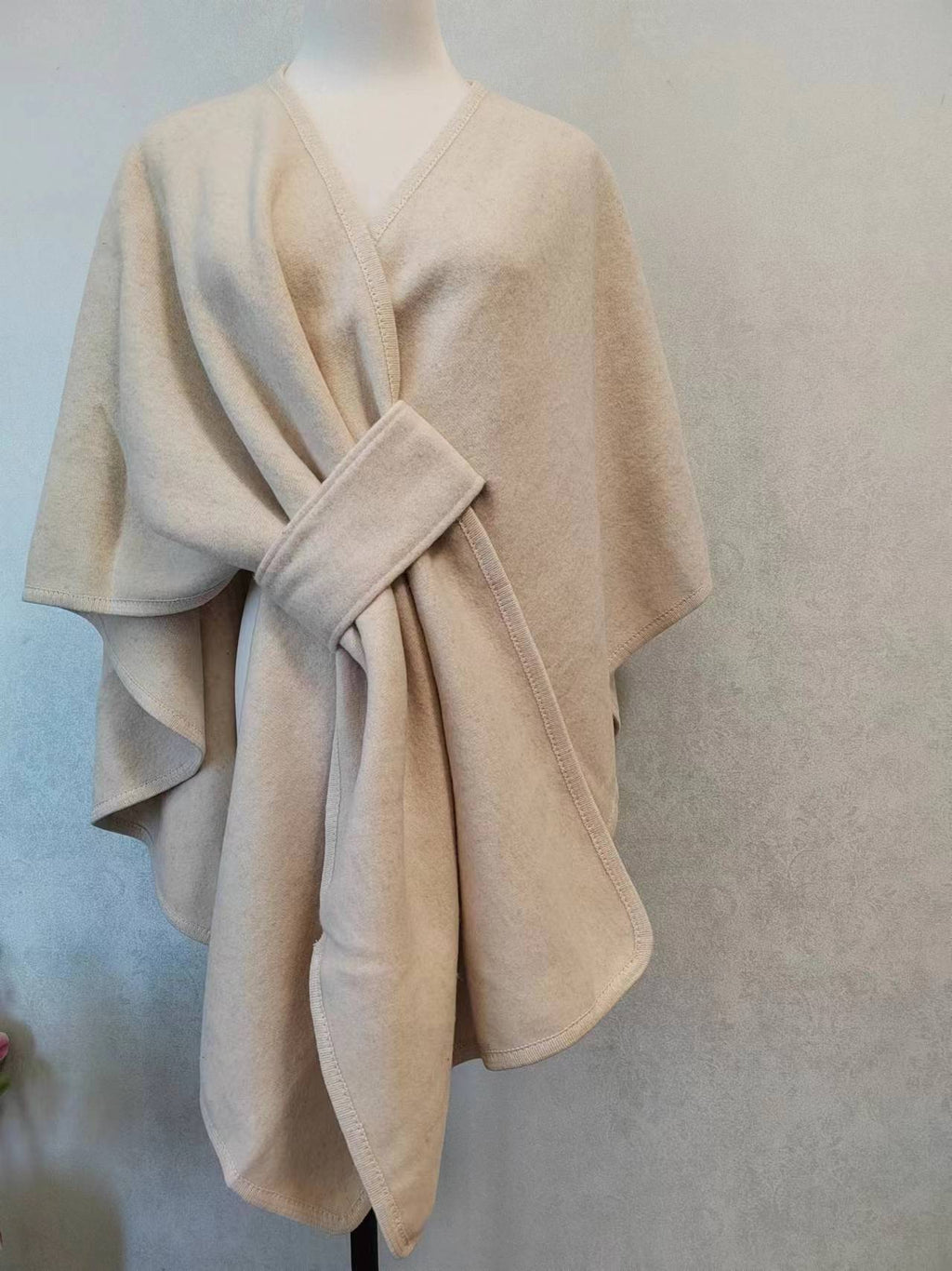 Fur Collar Fur Ball Knitted Cardigan Cape And Shawl