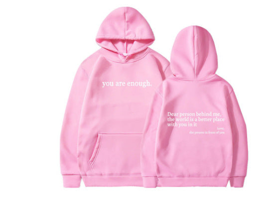 Dear Person Behind Me,the World Is A Better Place,with You In It,love,the Person In Front Of You,Women's Plush Letter Printed Kangaroo Pocket Drawstring Printed Hoodie