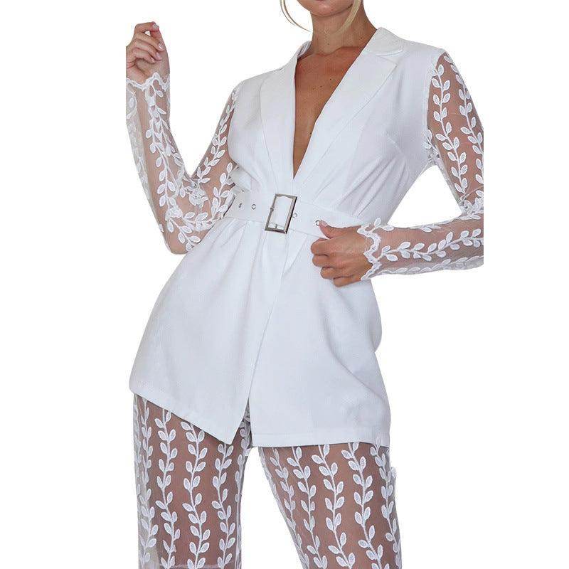 sleeved Top Bell-bottom Pants Suit Women Including Belt - Magellan Fashion Shop