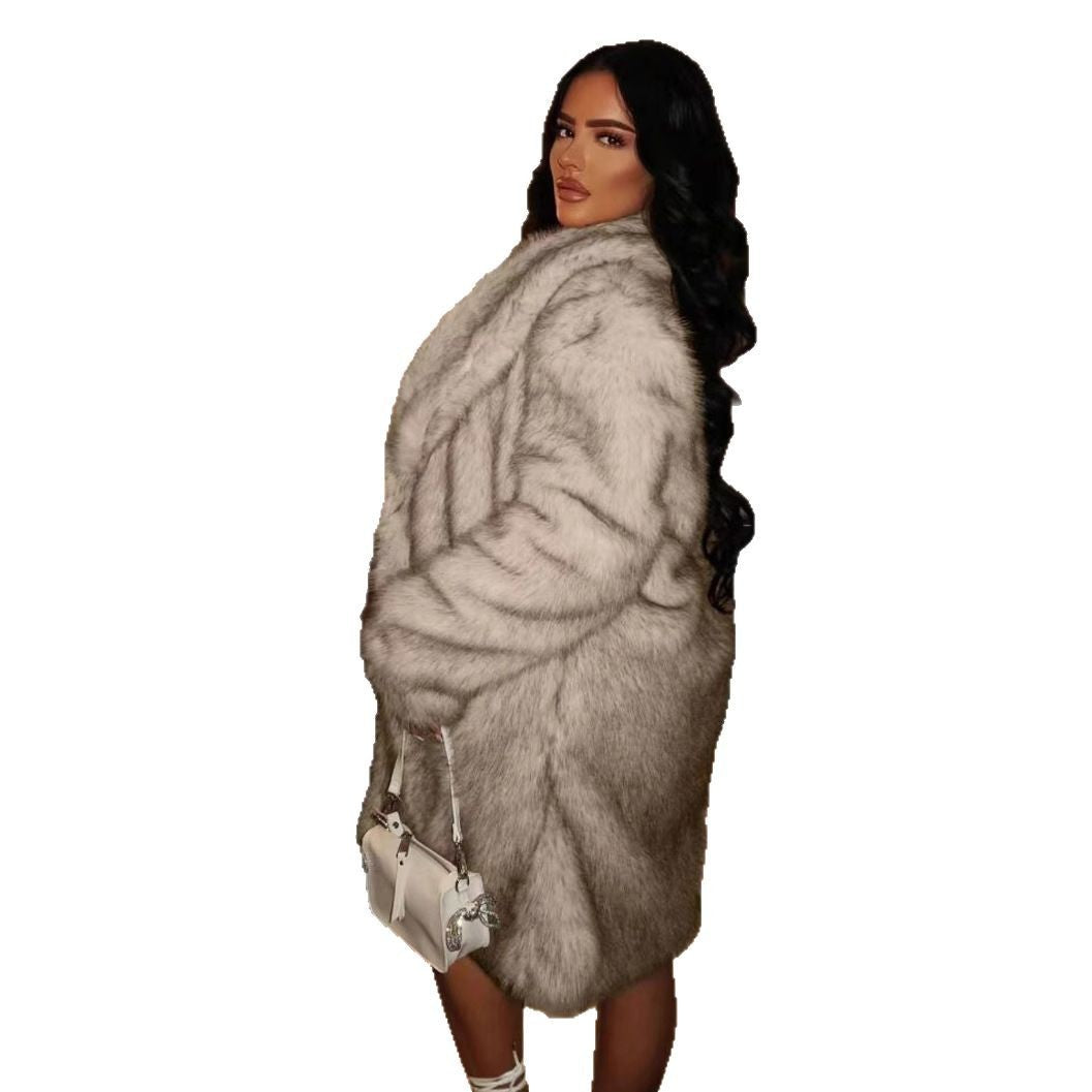 Autumn And Winter Women's Fur Collar Artificial Fur Faux Fur Coat