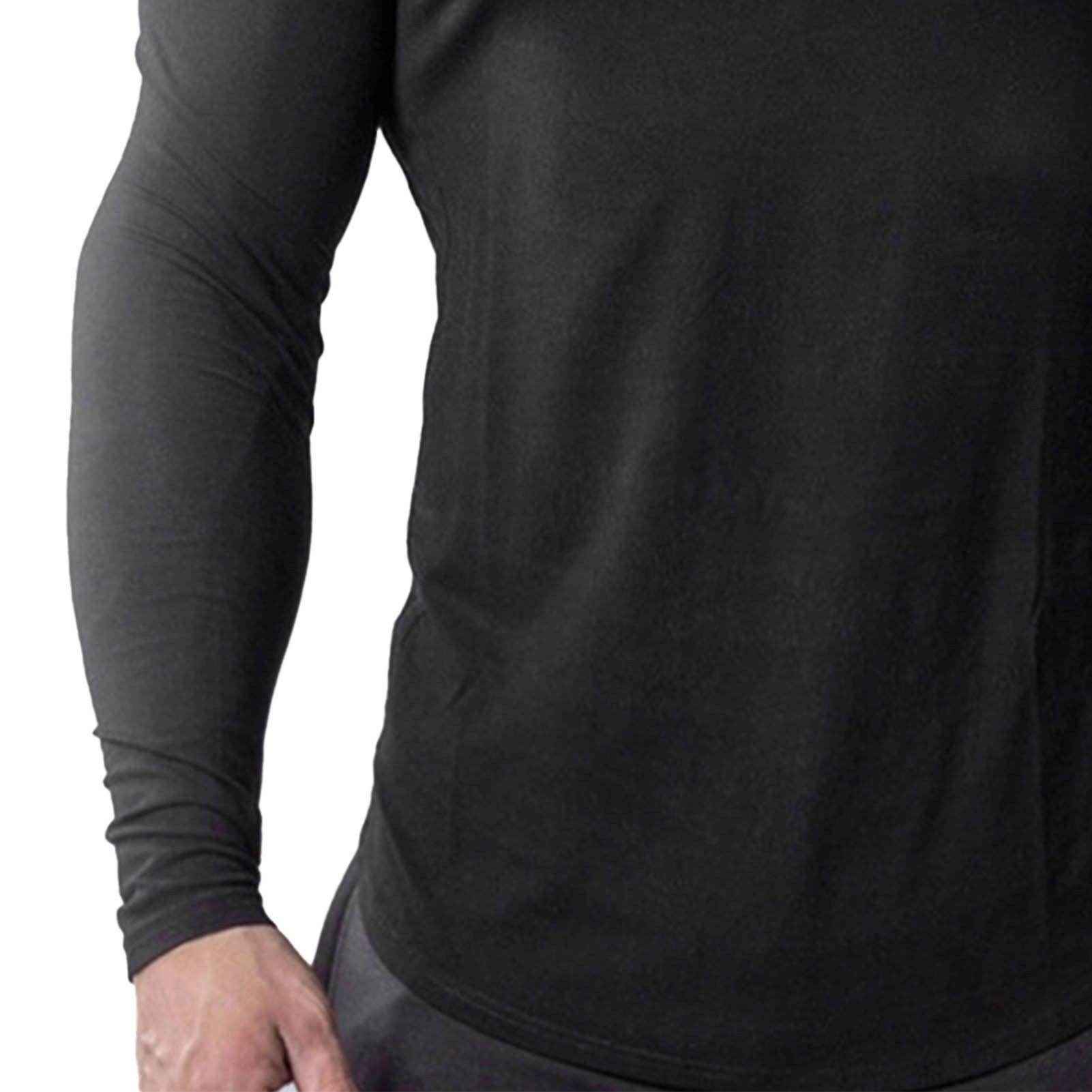 Men tight top black long sleeve elastic quick-dry cotton blend fitness shirt XXL