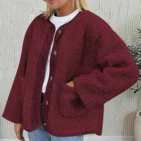 Women's warm winter collarless corduroy jacket in multiple colors and sizes
