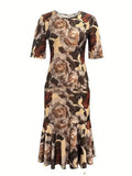 Waist Pleated Summer Knitted Round Neck Midi Dress - Magellan Fashion Shop