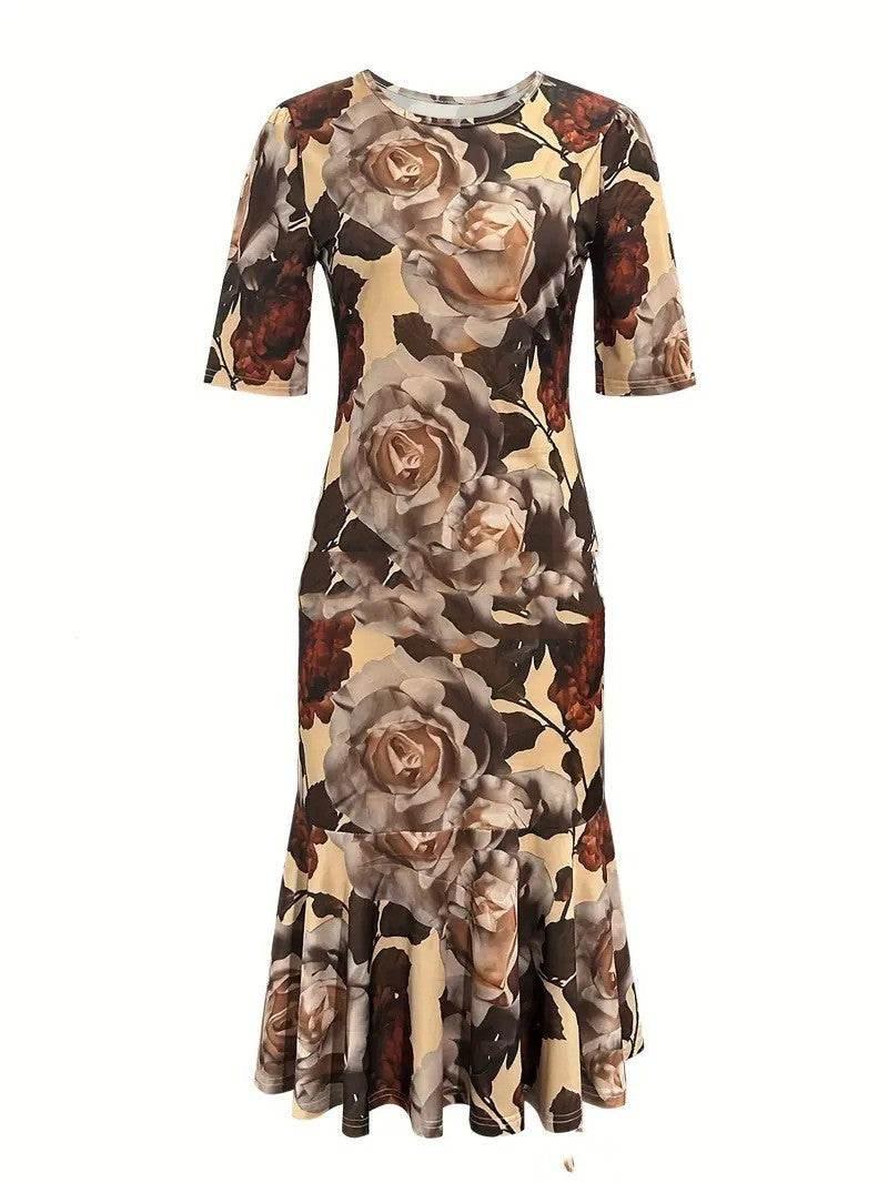 Waist Pleated Summer Knitted Round Neck Midi Dress - Magellan Fashion Shop