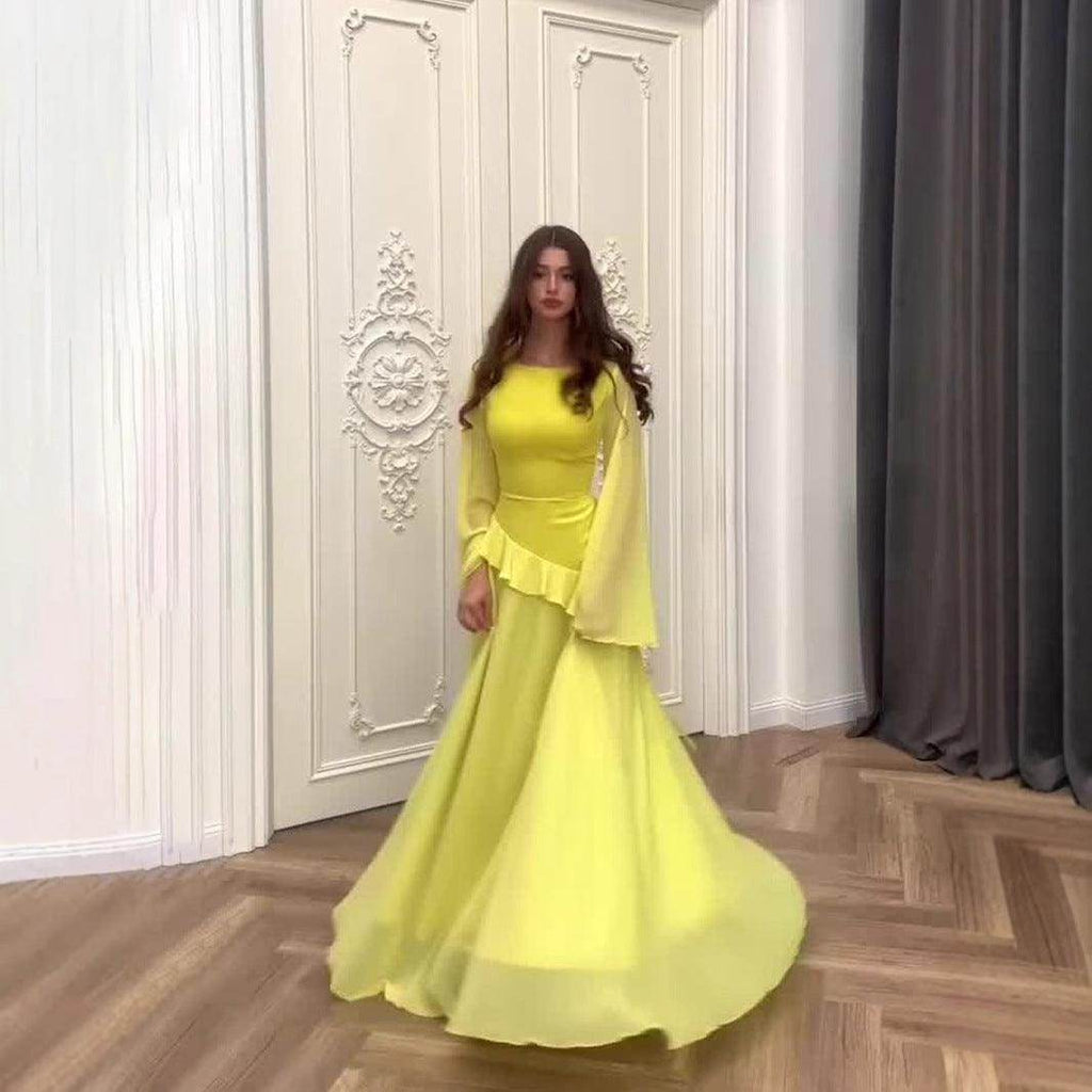 Flared Sleeves Long Sleeves Ruffled Dress - Magellan Fashion Shop