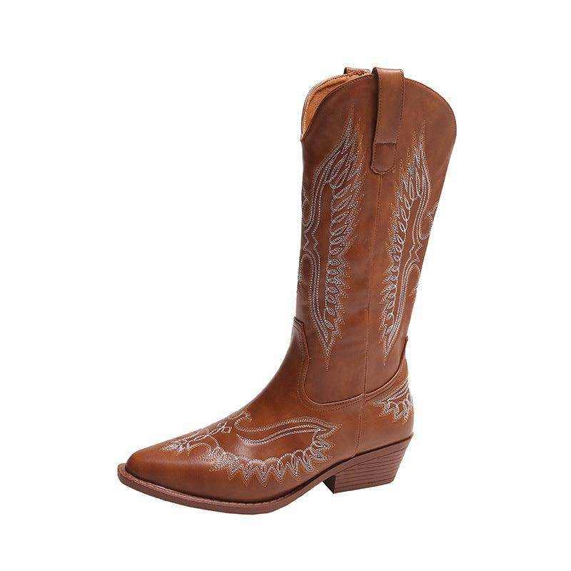 Fashion Embroidery Western Cowboy Boot Women Pointed Mid-calf - Magellan Fashion Shop