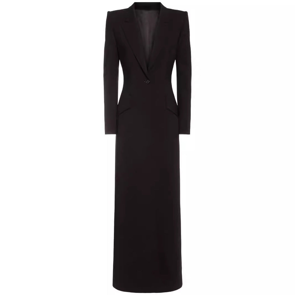 Elegant, long, slim black coat