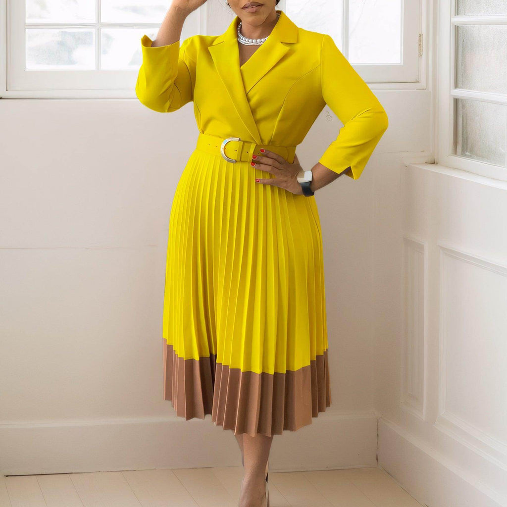 Suit Collar Fashion Elegant Pleated African Dress - Magellan Fashion Shop