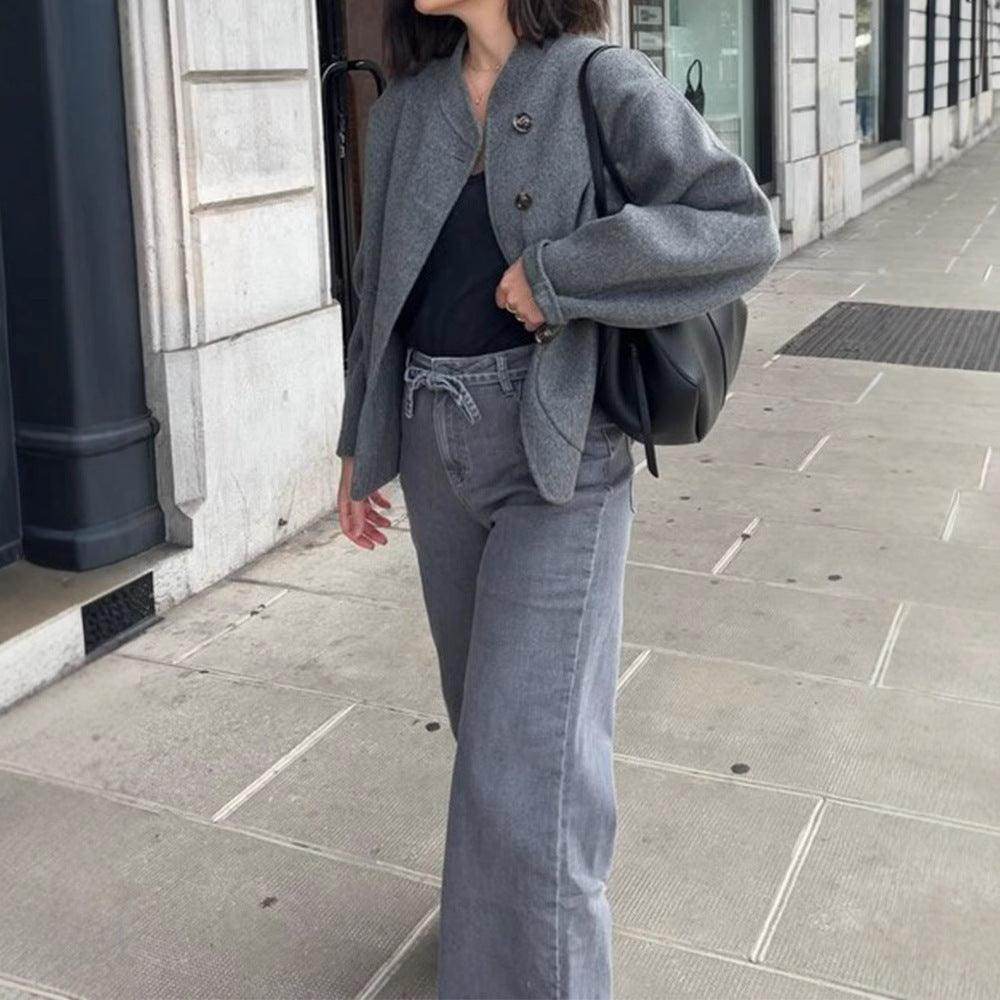Woolen Short Jacket Fashionable All-match Outside Seam Pocket - Magellan Fashion Shop