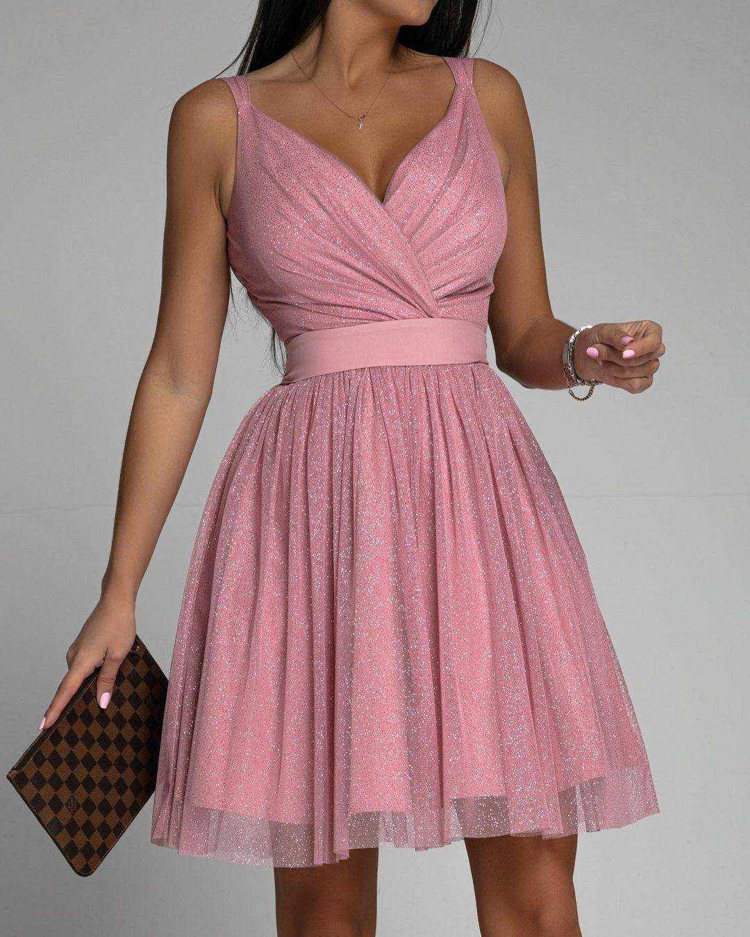 Elegant Glitter Sleeveless Mesh Party Dress - Magellan Fashion Shop