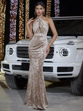 Fashion Velvet Halter Sheath Hollow-out Banquet Evening Dress - Magellan Fashion Shop