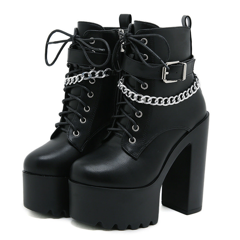 Platform Booties Women's High Heel Chunky Heel