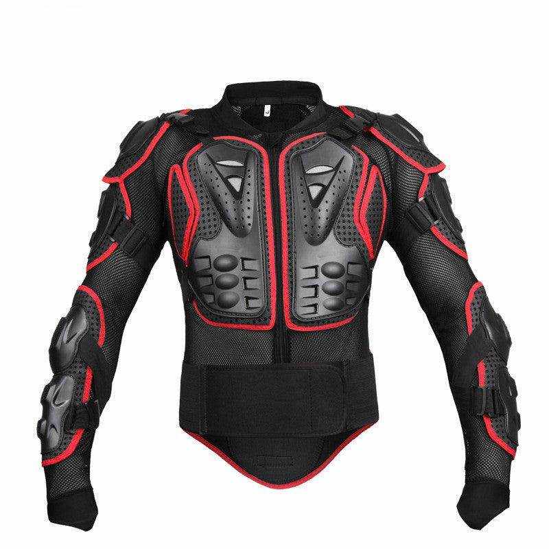 Outdoor motorcycle riding armor protective clothing in black and red with PE shell and EVA padding