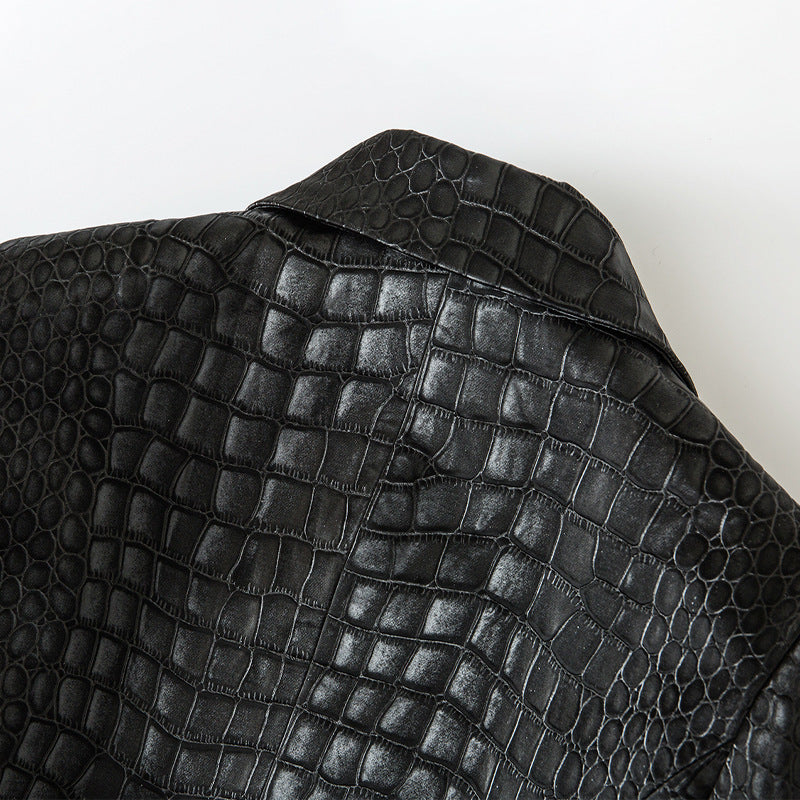 Suit Crocodile Leather Coat European And American Style Slim-fit Top
