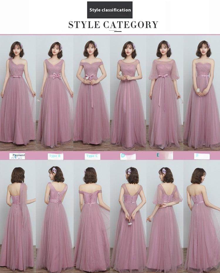 Bridesmaid Dress Long Cameo Brown Mesh Comfortable Thin Satin Bridesmaid Host Dinner Dress - Magellan Fashion Shop