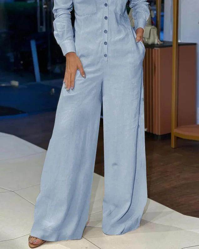 Women's Fashion Polo Collar Casual Solid Color Jumpsuit - Magellan Fashion Shop