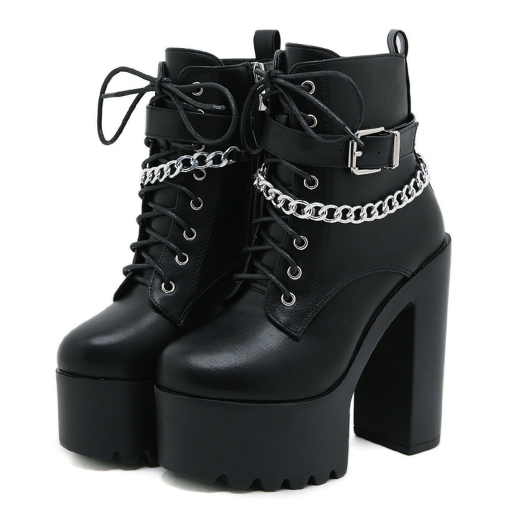 Platform Booties Women's High Heel Chunky Heel