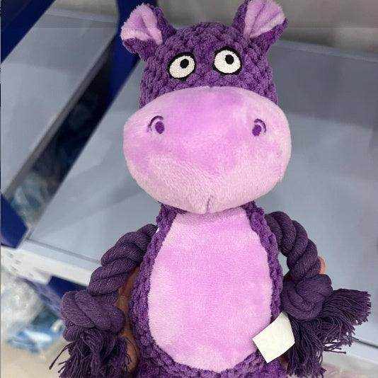 Pet plush sound hippo rope tug toy for dog training and interactive play