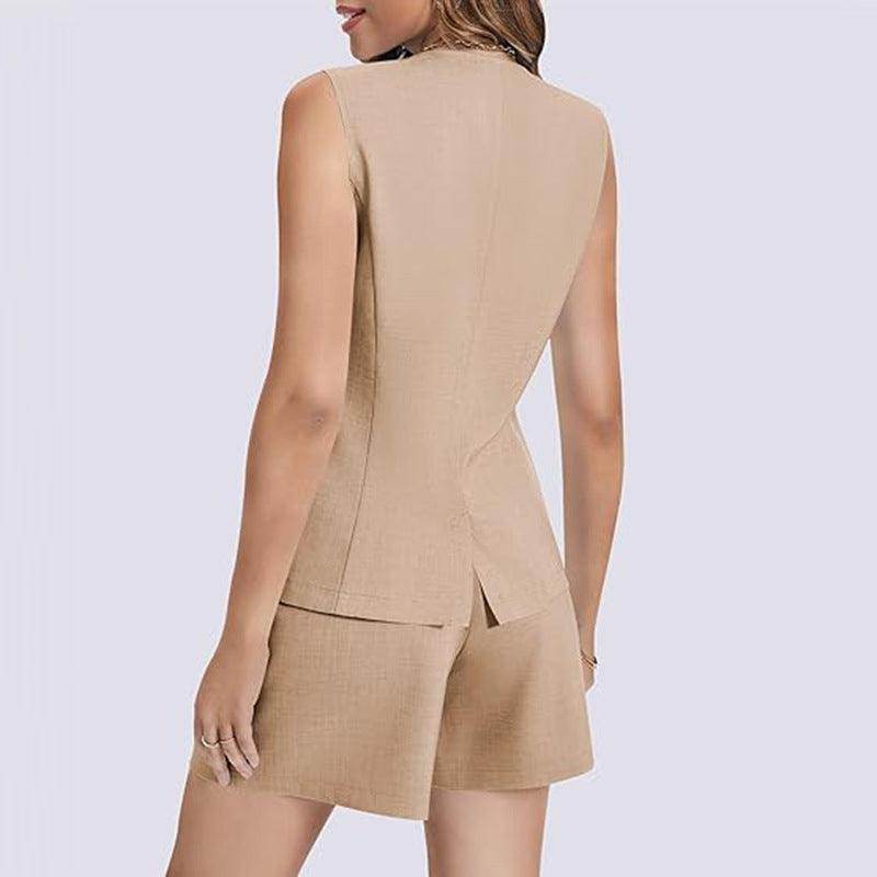 Sleeveless 2-Piece Work Suit – Round Neck Top & High-Waist Trousers - Magellan Fashion Shop